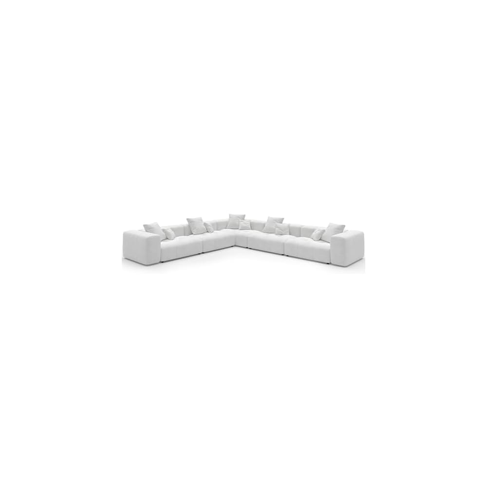 Oversized V Shaped Modular Sectional Sofa, 5-Seat Cloud Couch Breathable Linen Fabric Modern Couches for Living Room/Bedroom/Apartment, Easy Assembly, White