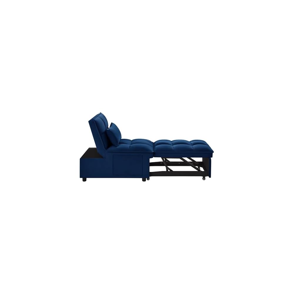 4 in1 Multi-Function Single Sofa Bed with Storage Pockets,Tufted Single Pull-Out Sofa Bed with Adjustable Backrest and Pillows,Convertible Chaise Lounge,for Small Room Apartment (Navy)