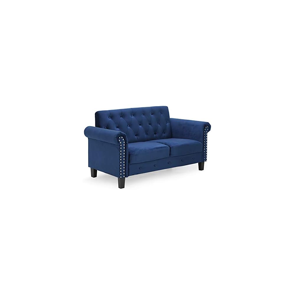 Bastia 2-Seater Loveseat Sofa, 54" Wide, Navy Velvet