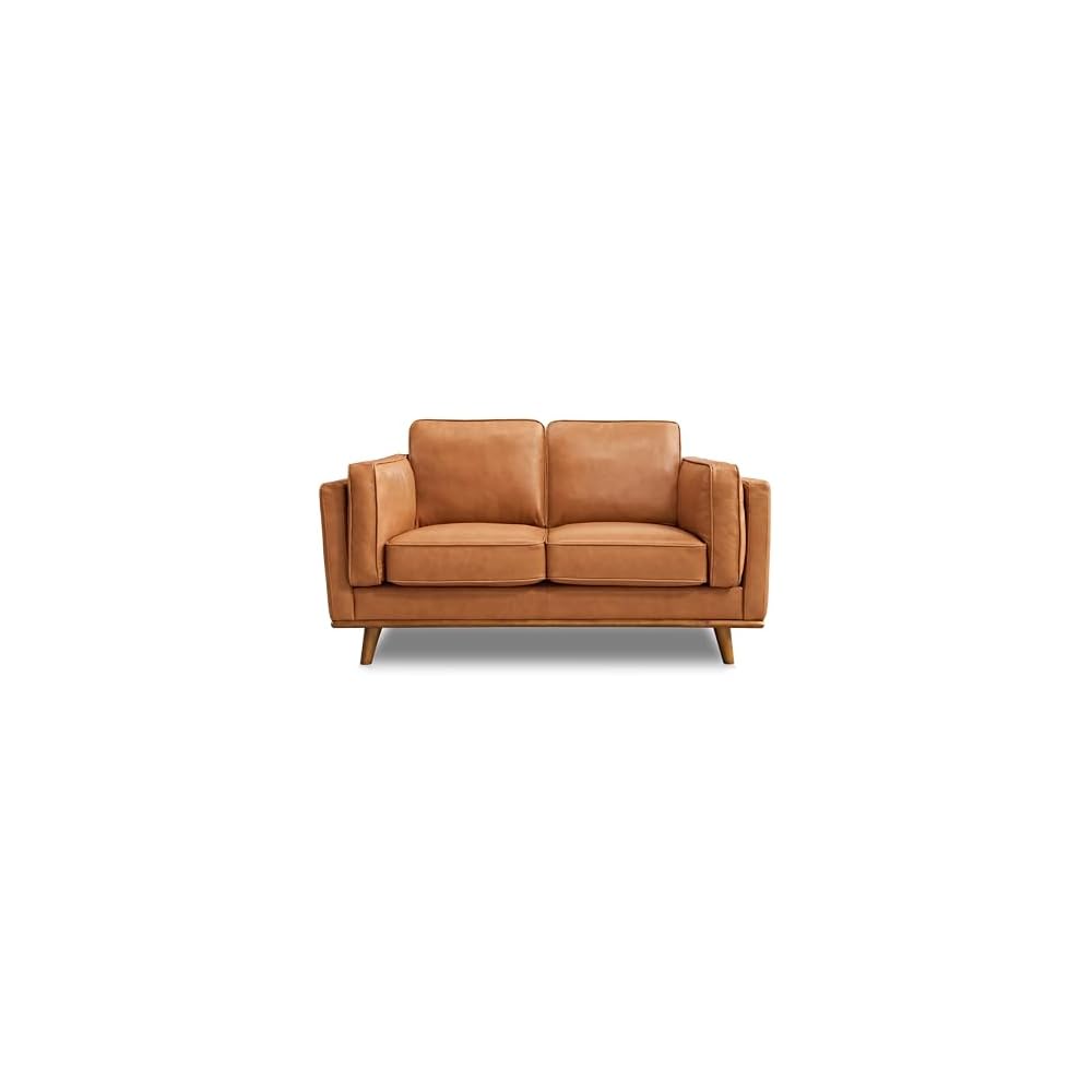 Valencia Artisan Full Leather Loveseat Sofa 66” - Pure Full Italian Nappa Leather Couch, Solid Wood Accent, Ultimate Comfort, Cognac Tan