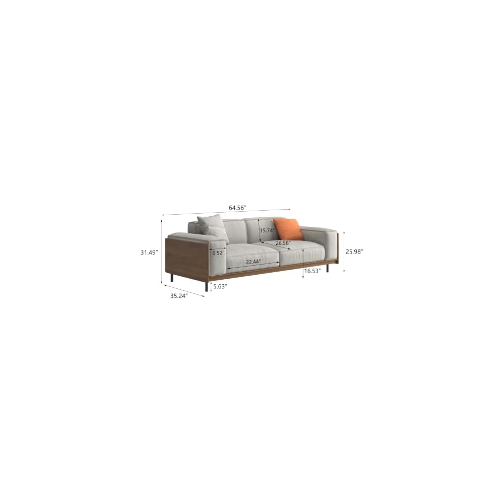 64.56" Mid-Century Modern Grey Fabric Sofa Couch, 2-Seater