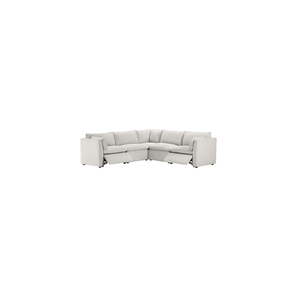 Power Sectional Down Filled Corner Sofa, Comfty Feather V Shape Power Modular, FSC Certified Modern Cloud Couch with Electric Footrests, 107 inch Width,5 Seat Sofa, Snow
