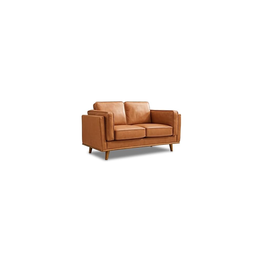 Valencia Artisan Full Leather Loveseat Sofa 66” - Pure Full Italian Nappa Leather Couch, Solid Wood Accent, Ultimate Comfort, Cognac Tan