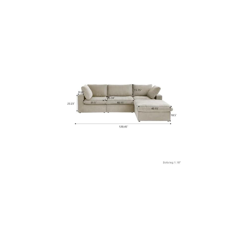 Cloud Modular Sectional Sofa with Storage Ottoman,120.45" L Shaped Couch for Living Room,Down Filled Convertible Couch Deep Seat for Office Apartment,Covers Washable&Replaceable,Khaki
