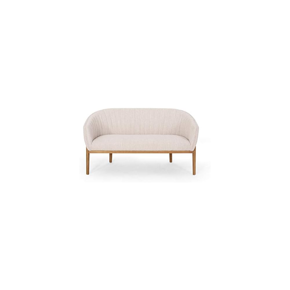 Great Deal Furniture Noble House Galena Mid-Century Fabric Loveseat in Beige