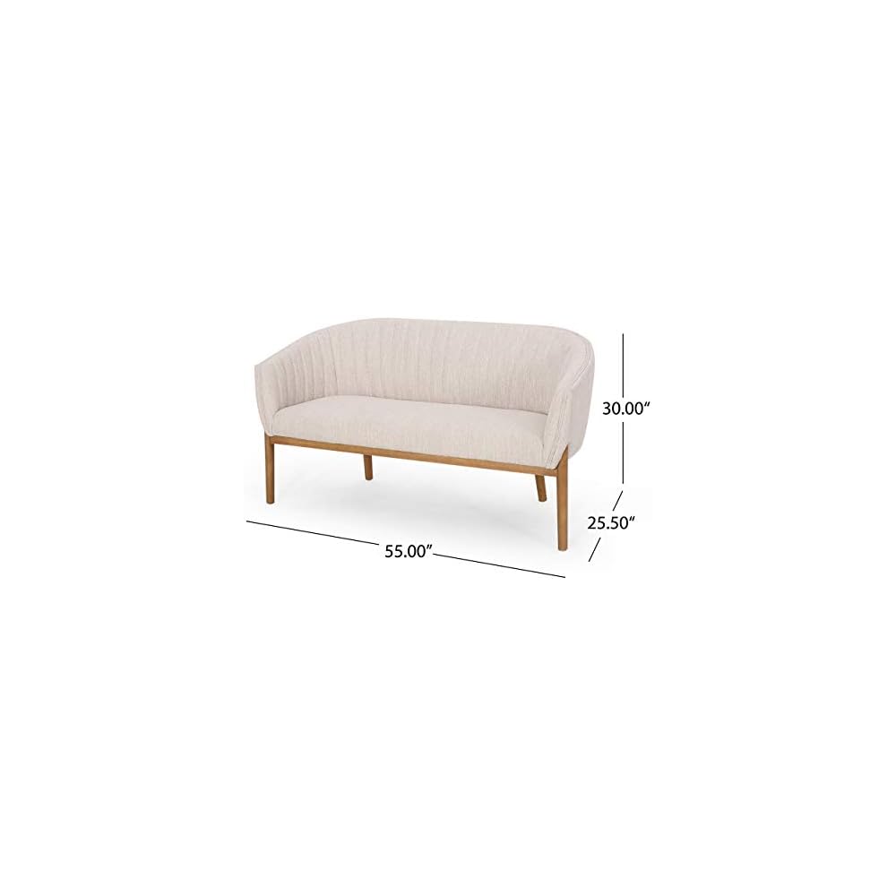 Great Deal Furniture Noble House Galena Mid-Century Fabric Loveseat in Beige