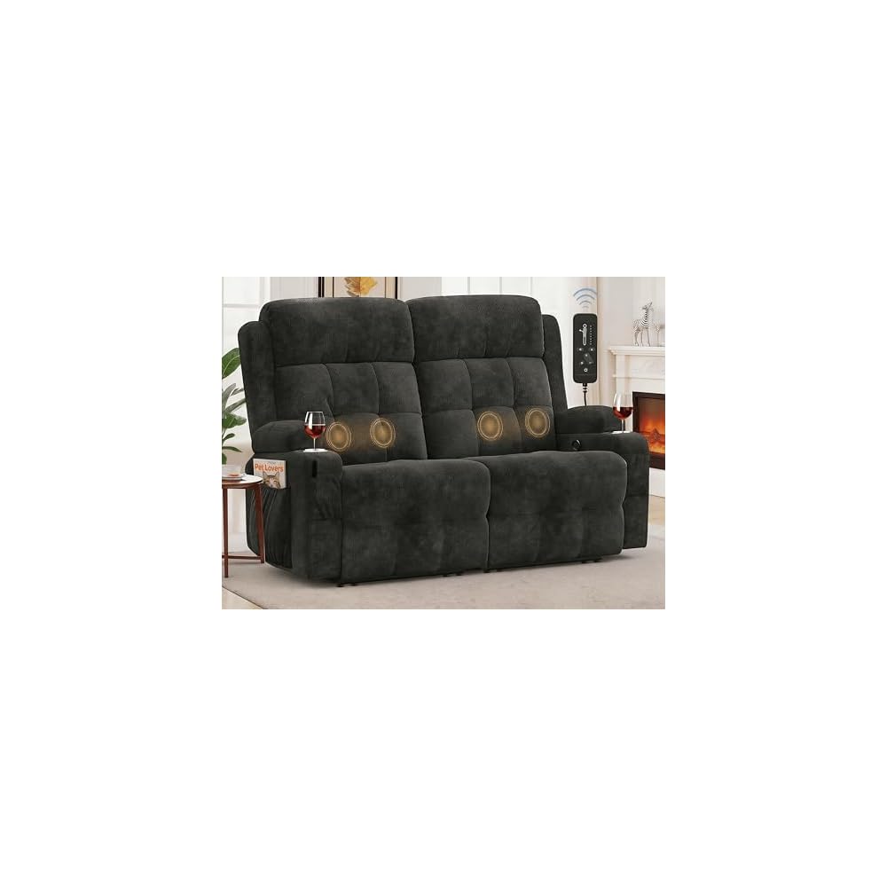 Loveseat Recliner, Oversized Reclining Loveseat, Massage Reclining Sofa With USB & Type C Port & Storage & Cup Holders, Recliner Couch, RV Wall Hugger Recliners Loveseats for Living Room & RV Camper