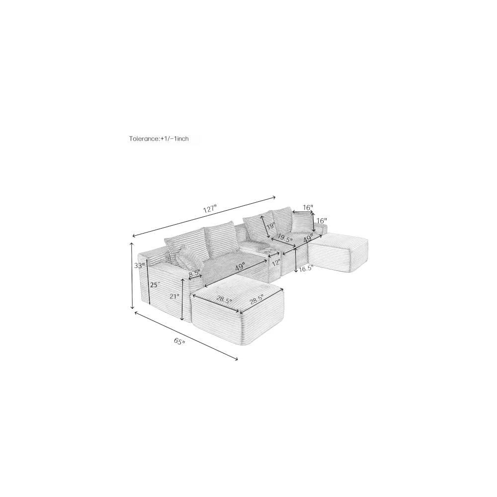 127" Width Sectional Sofa with Storage Console for Living Room, Oversized U Shaped Modular Sectional Couch with Cup Holders and USB Chaise Lounge for Apartment Studio Office