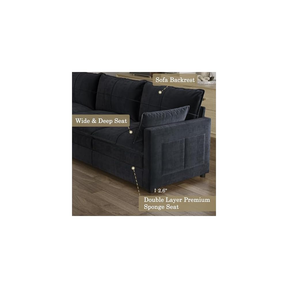 Grey U Shaped Couch, Modern Modular Convertible Sectional, L Shaped Sofa with Removable Washable Covers, Deep Seat Cloud Couch with 300 LBS Per Seat Capacity for Living Room, Bedroom