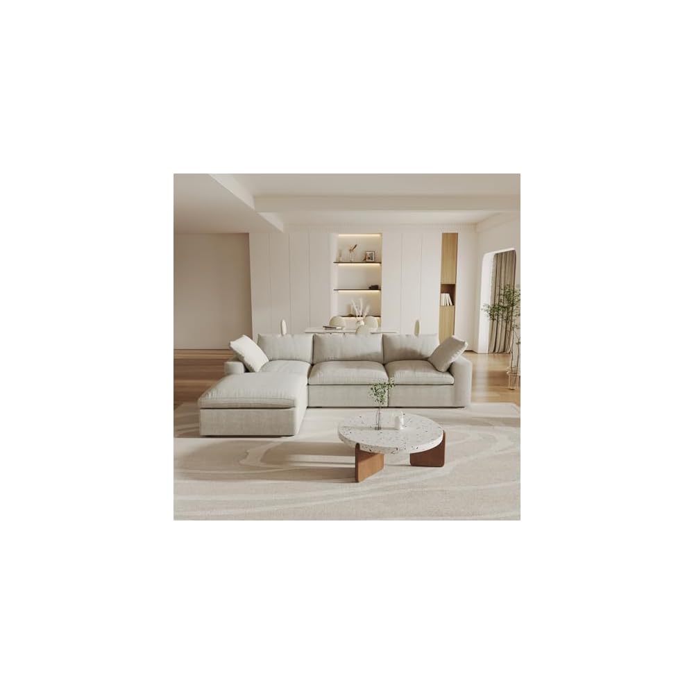 Cloud Modular Sectional Sofa with Storage Ottoman,120.45" L Shaped Couch for Living Room,Down Filled Convertible Couch Deep Seat for Office Apartment,Covers Washable&Replaceable,Khaki