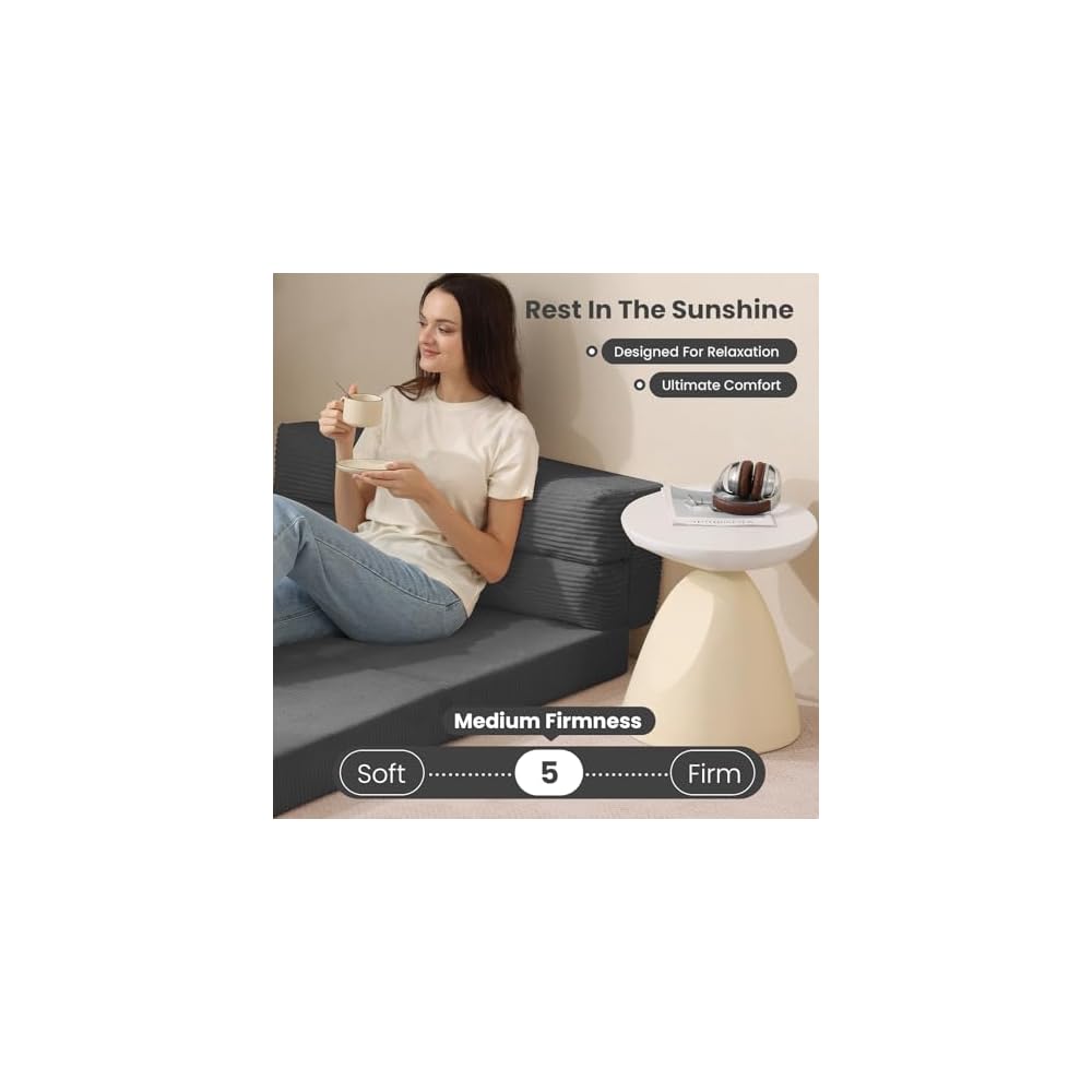 Folding Sofa Bed, Convertible Sleeper Chair with Pilow Foldable Matress, 2 in 1 Pull Out Loveseat Sofa Portable Fold Out Chair Bed Floor Couch Lounge for Living Room Bedroom (Grey, Full)