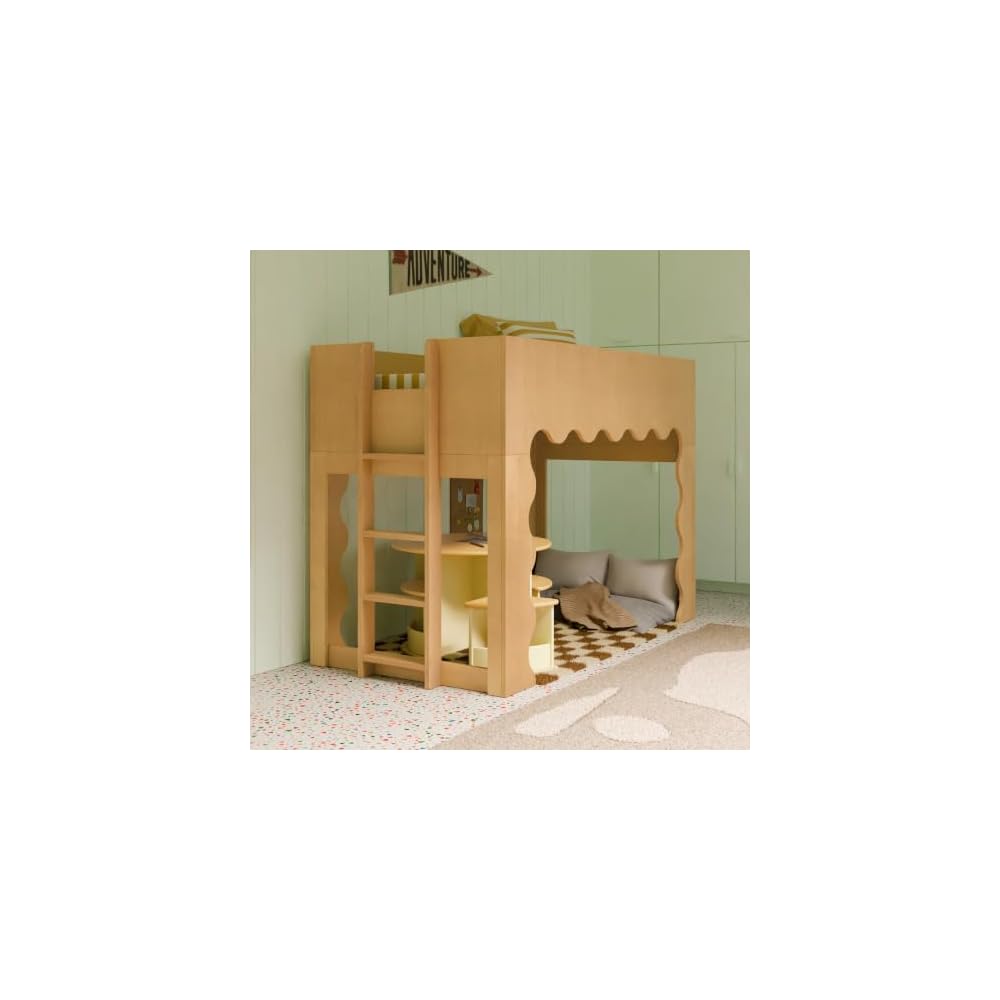 Kids Lido Wave Convertible Low Loft Twin Bed in Honey