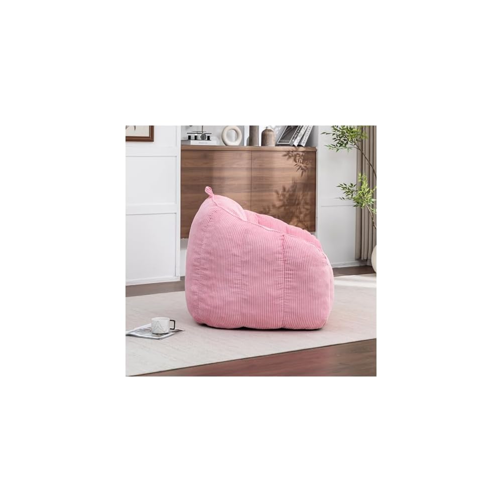 39" Giant Bean Bag Chair Sofa for Adults Teens, Comfy Corduroy Lazy Sofa with Armrests, Large BeanBag Couch with Filler Included for Bedroom Living Room, Pink