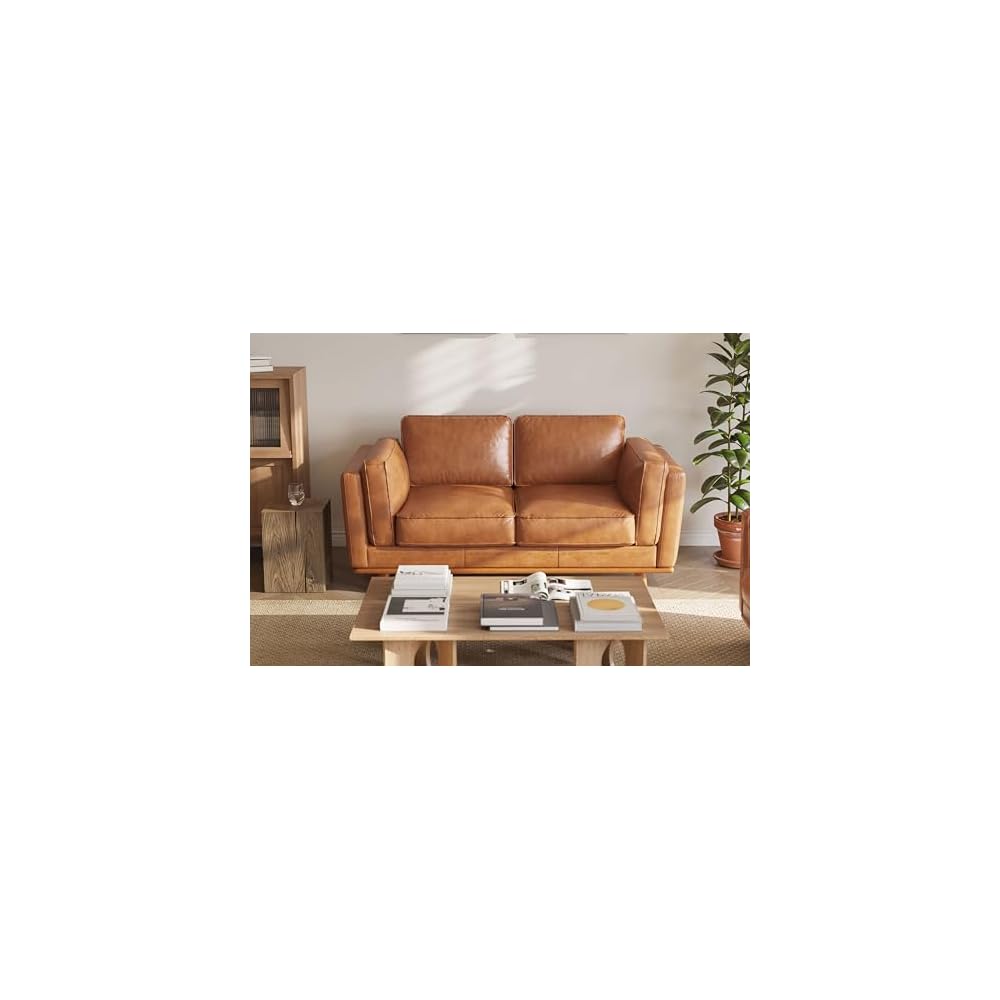Valencia Artisan Full Leather Loveseat Sofa 66” - Pure Full Italian Nappa Leather Couch, Solid Wood Accent, Ultimate Comfort, Cognac Tan
