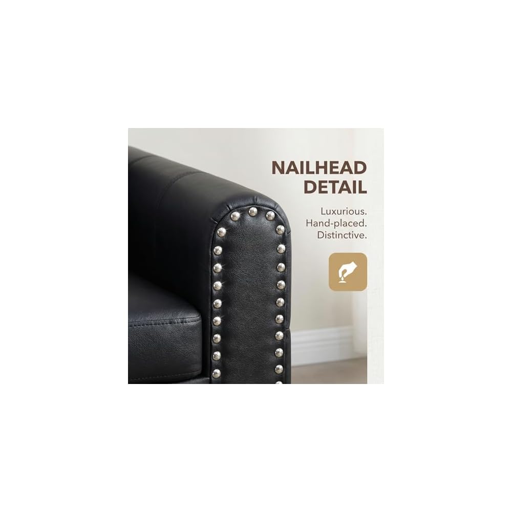 L-Shaped Sectional Sofa with Movable Chaise & Storage Ottoman - 3-Piece Leather Modular Convertible Couch for Living Room, Apartment & Home Office, Gloss Black