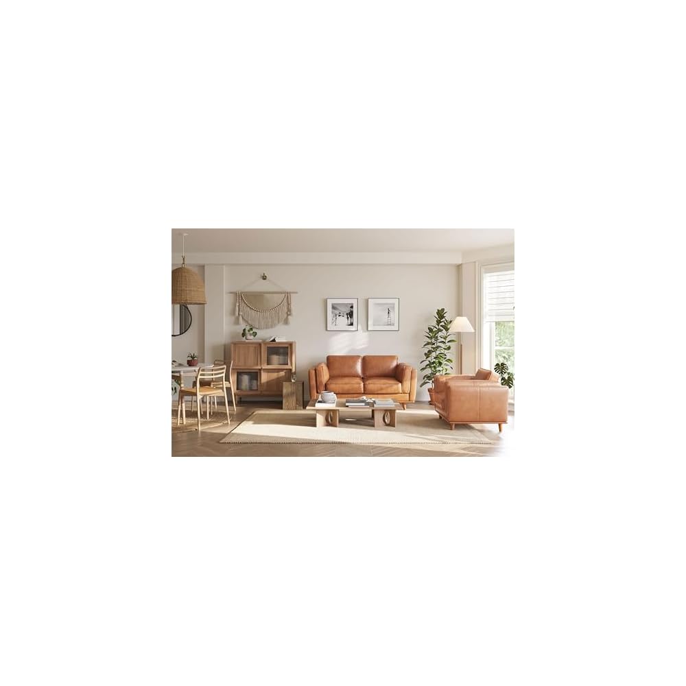 Valencia Artisan Full Leather Loveseat Sofa 66” - Pure Full Italian Nappa Leather Couch, Solid Wood Accent, Ultimate Comfort, Cognac Tan