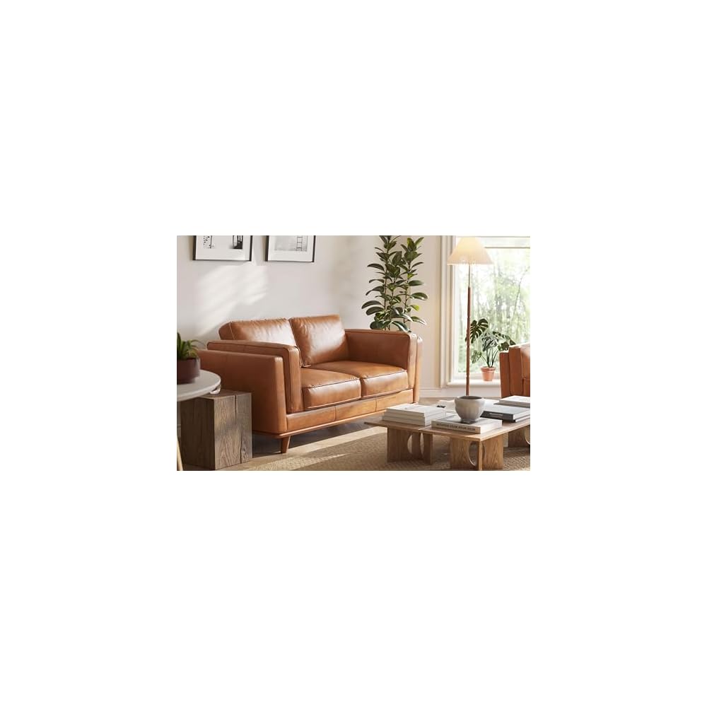 Valencia Artisan Full Leather Loveseat Sofa 66” - Pure Full Italian Nappa Leather Couch, Solid Wood Accent, Ultimate Comfort, Cognac Tan