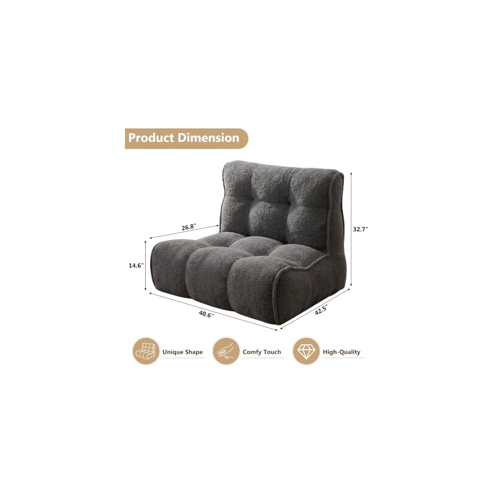 Gaint Bedroom Sofa for Adults, Memory Foam Lazy Sofa Sack, Ultra Soft Faux Fur Floor Sofa, Floor Couch for Bedroom, Living Room, Office & Home, Grey