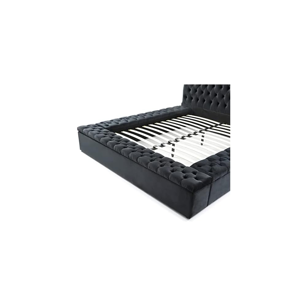 Cosmopolitan Velvet Upholstered Platform Queen Bed in Black