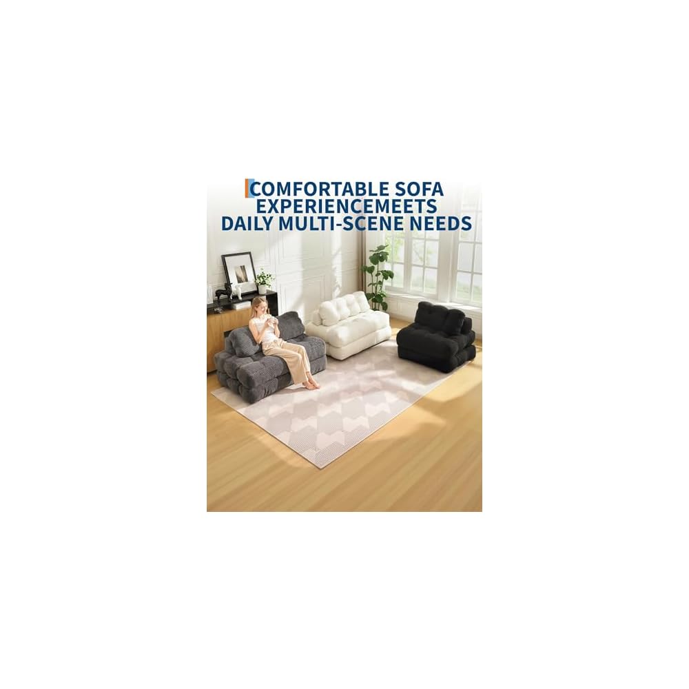 3-in-1 Folding Convertible Sofa Bed with Pillow Foldable Matress with Back Support, Black Double Comfy Portable Sleeper Chair Floor Sofa Lounge for Living Room Bedroom, No Assemble Required