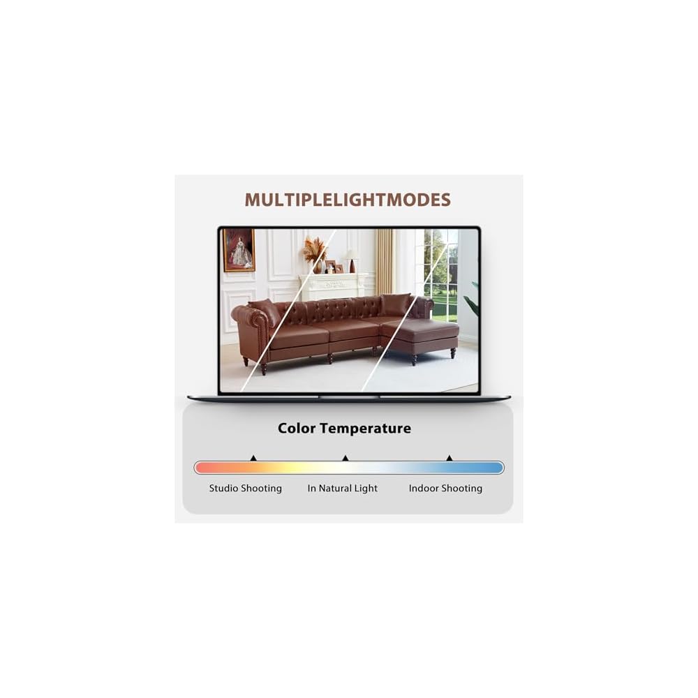 108” L-Shaped Chesterfield Sectional Couch with Movable Ottoman, 4-Seat Couch with Rolled Arms, Upholstered PU Leather, Mid-Century Tufted Corner Sofa for Living Room Bedroom Office (Brown)