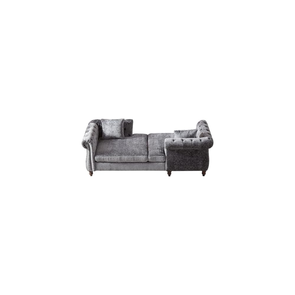 81" Chenille Face-to-face Chaise Lounge, Button Tufted Design Sofa, Modern Comfortable Loveseat Couch with Two Pillows&Nail Head Trim&Rolled Arms for Lounge Living Room Office, Grey