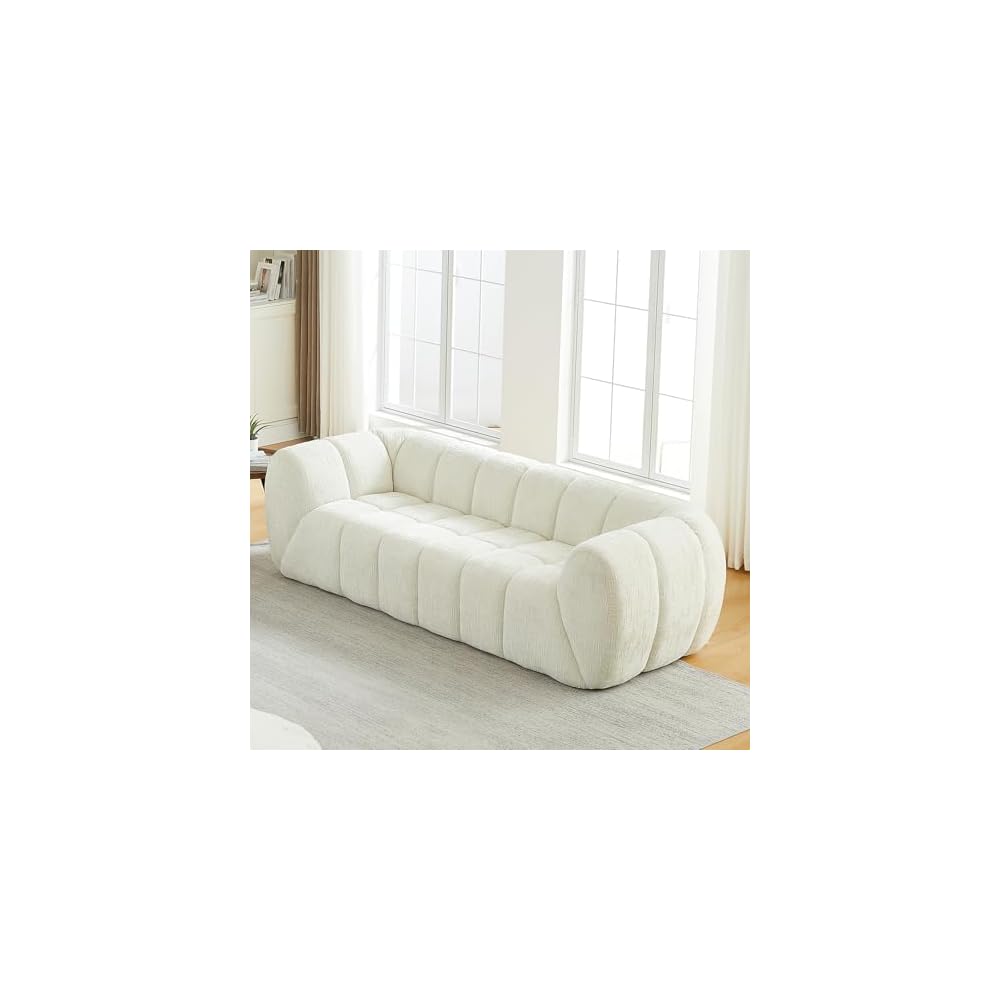 86.5" Boneless Sofa Couch with Extra Deep Seats, Comfy Tufted Fabric 3 Seater Couch for Living Room Modern Compression Foam Love Seat Upholstered Oversized Cloud Sofa,No Assembly (Beige)
