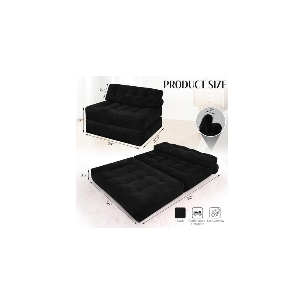 Folding Sofa Bed,Convertible Sleeper Chair Bed w/2-Pillow & Handle