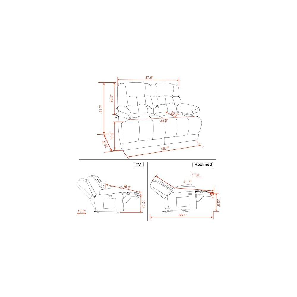 59 in Power Reclining Loveseat with Heat and Massage 6237 (Blue)