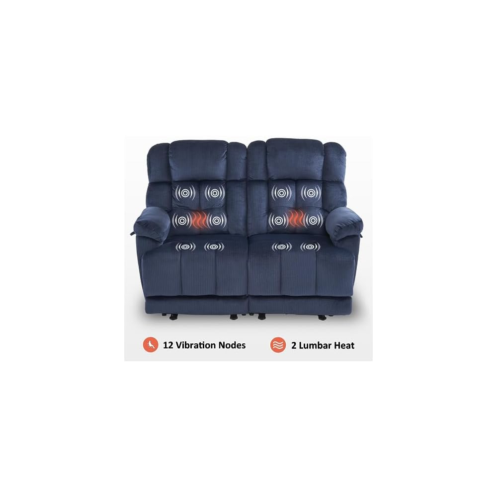 59 in Power Reclining Loveseat with Heat and Massage 6237 (Blue)