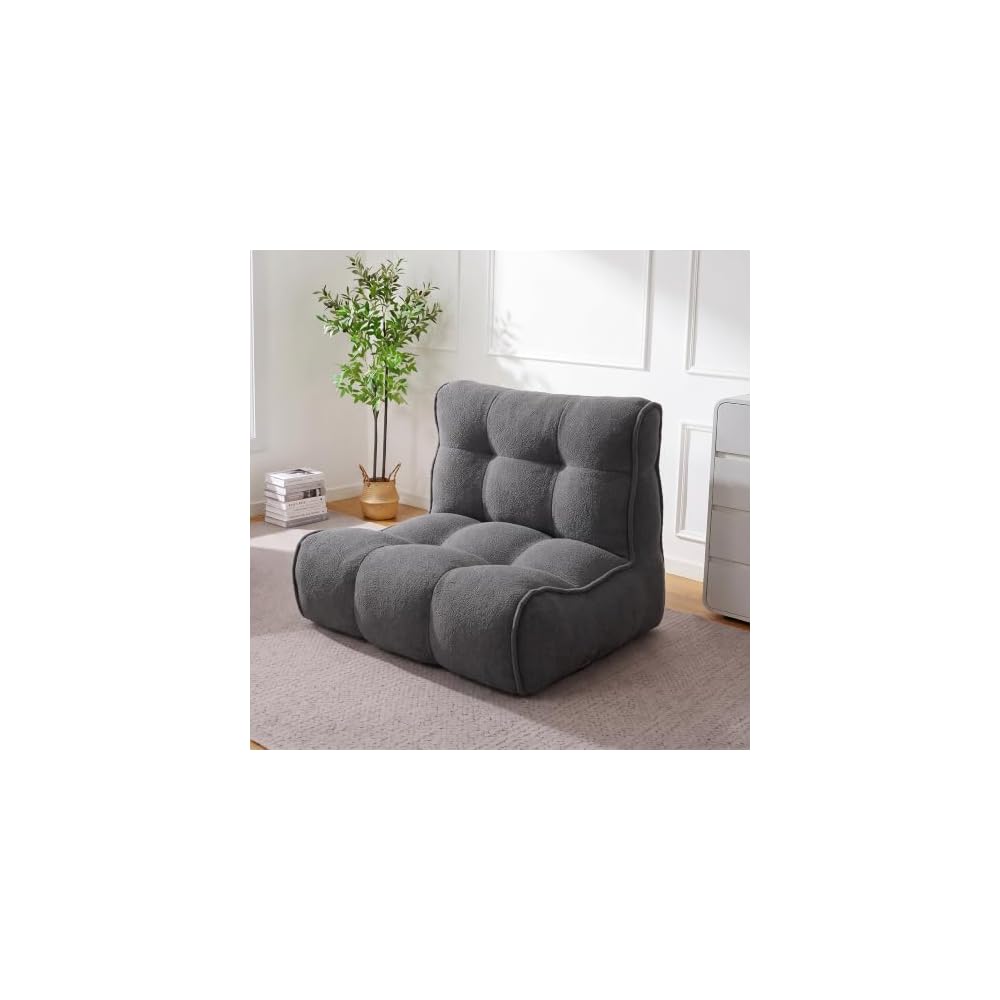 Gaint Bedroom Sofa for Adults, Memory Foam Lazy Sofa Sack, Ultra Soft Faux Fur Floor Sofa, Floor Couch for Bedroom, Living Room, Office & Home, Grey