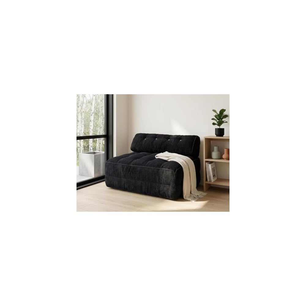 3-in-1 Folding Convertible Sofa Bed with Pillow Foldable Matress with Back Support, Black Double Comfy Portable Sleeper Chair Floor Sofa Lounge for Living Room Bedroom, No Assemble Required