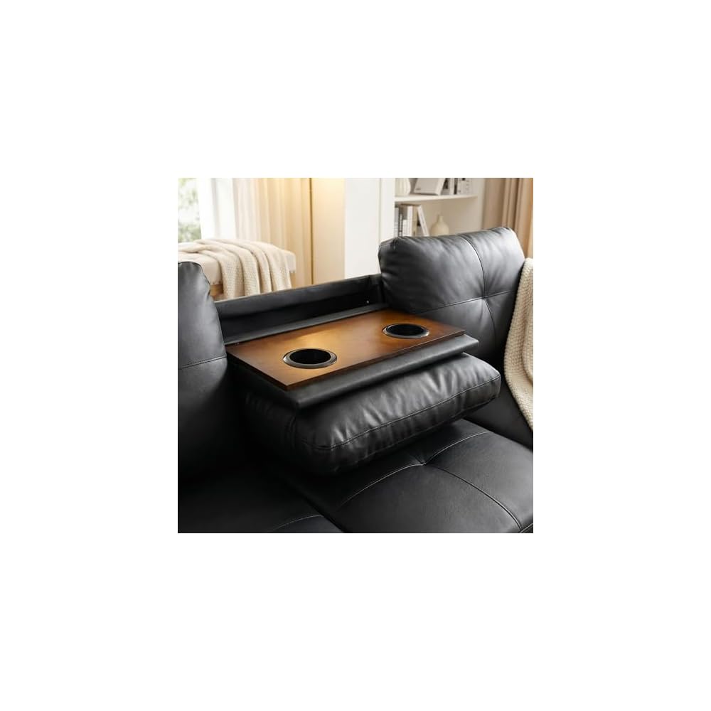 L-Shaped Sectional Sofa with Movable Chaise & Storage Ottoman - 3-Piece Leather Modular Convertible Couch for Living Room, Apartment & Home Office, Gloss Black