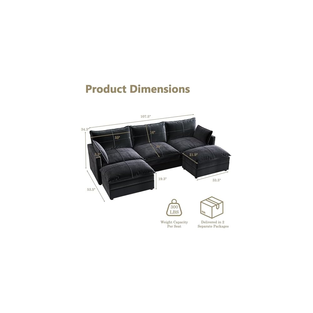 Grey U Shaped Couch, Modern Modular Convertible Sectional, L Shaped Sofa with Removable Washable Covers, Deep Seat Cloud Couch with 300 LBS Per Seat Capacity for Living Room, Bedroom