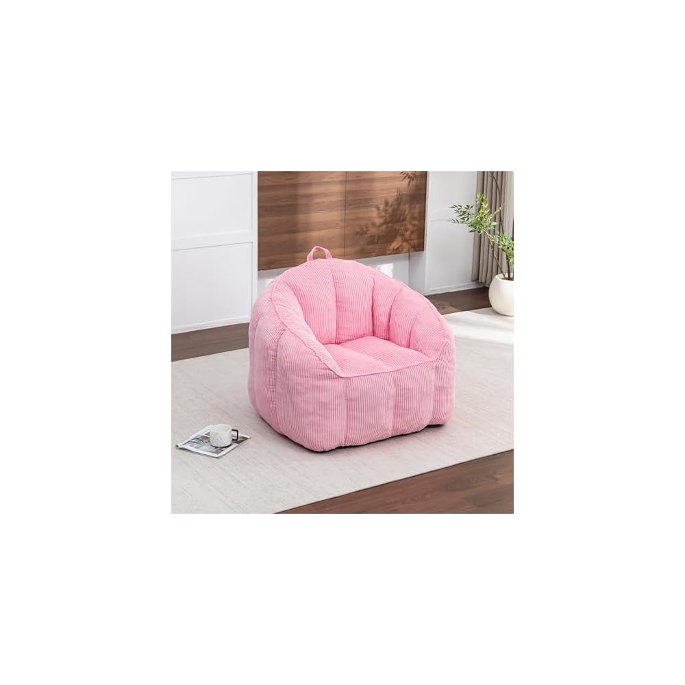 39" Giant Bean Bag Chair Sofa for Adults Teens, Comfy Corduroy Lazy Sofa with Armrests, Large BeanBag Couch with Filler Included for Bedroom Living Room, Pink