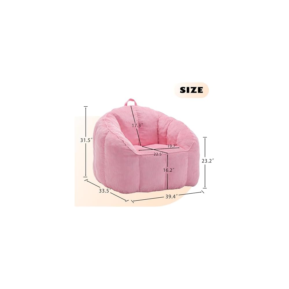 39" Giant Bean Bag Chair Sofa for Adults Teens, Comfy Corduroy Lazy Sofa with Armrests, Large BeanBag Couch with Filler Included for Bedroom Living Room, Pink