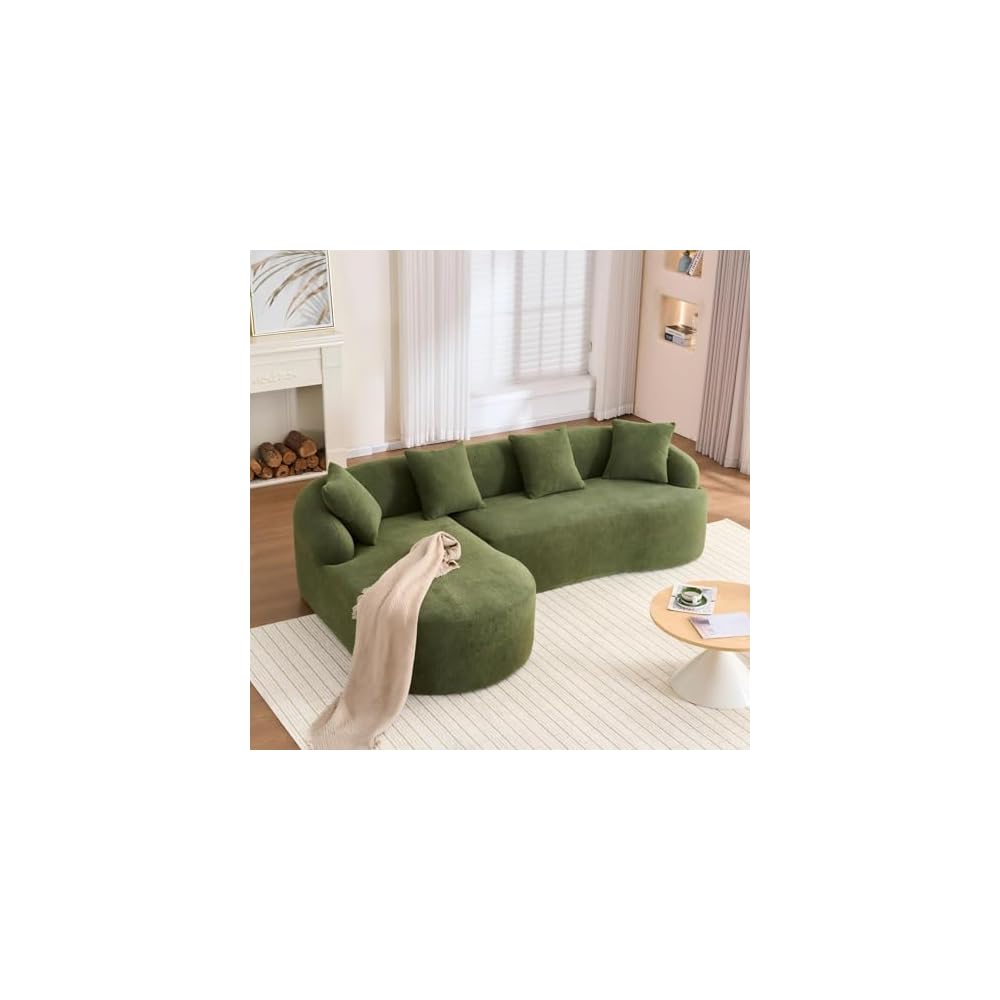 99" Curved Sofa with L-Shape Chaise,Modern Cloud Curved Couch with Deep Seat,No Assembly Required,Upholstered Oversized Couches for Living Room,Apartment (Green, 99Inch)