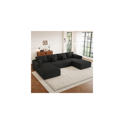 130" Modular Sectional Cloud Boneless Couch for Living Room, Black