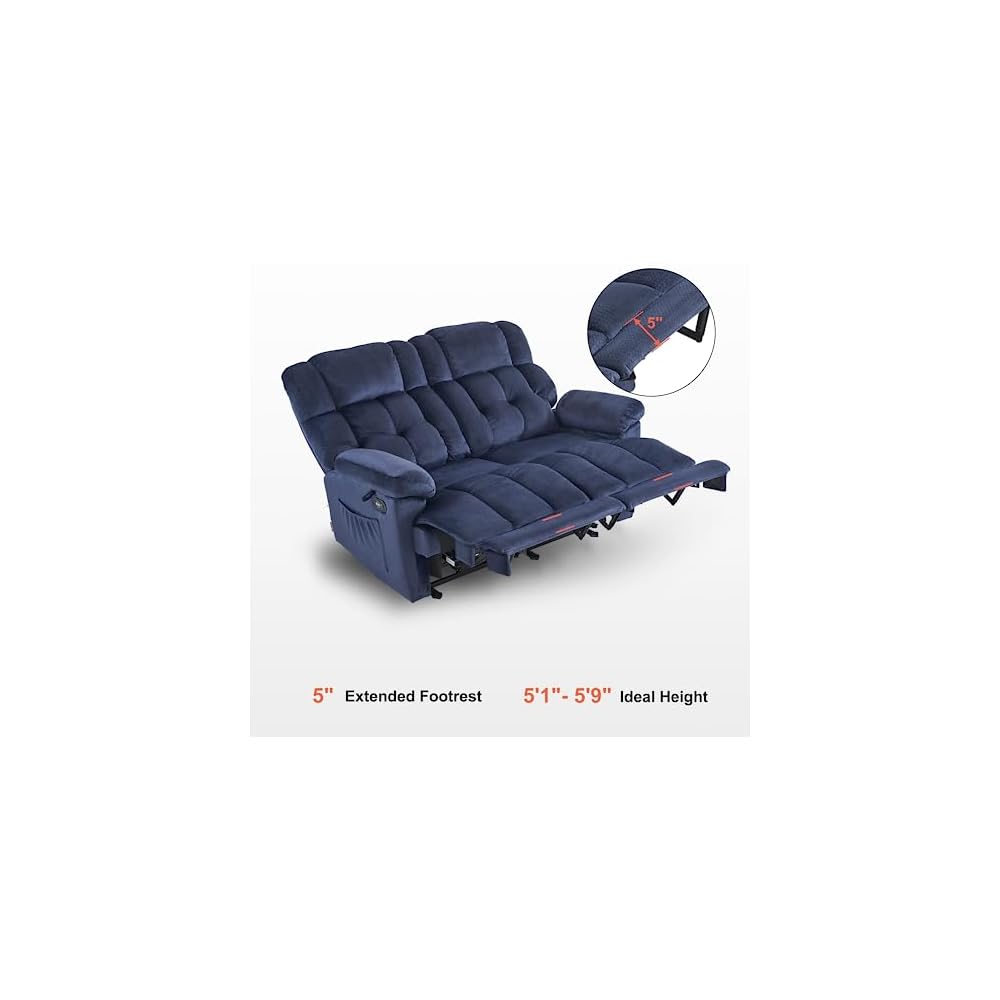 59 in Power Reclining Loveseat with Heat and Massage 6237 (Blue)