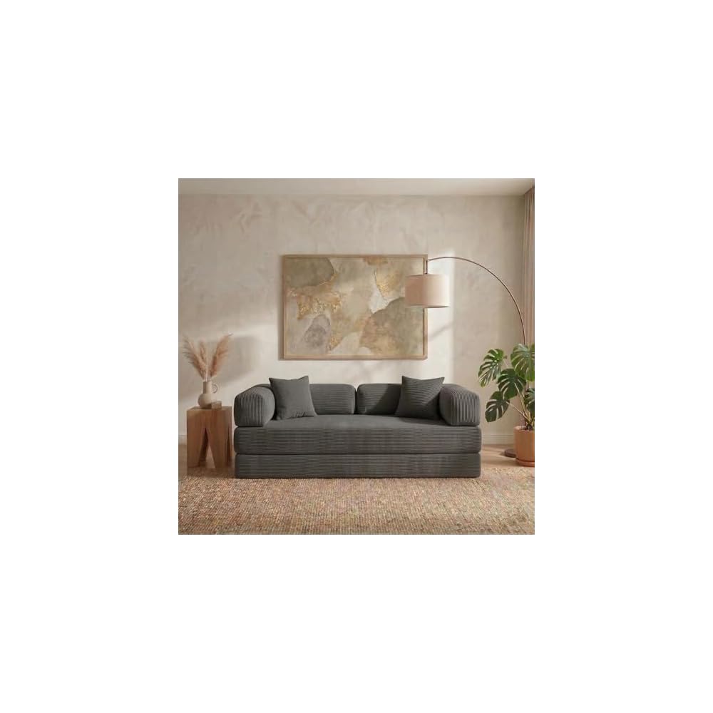 79" Convertible Sofa Bed, 4-in-1 Corduroy Boneless Futon Couch, Folding Sleeper Sofa, No Assembly Floor Couch for Living Room, Bedroom, Apartment, Grey