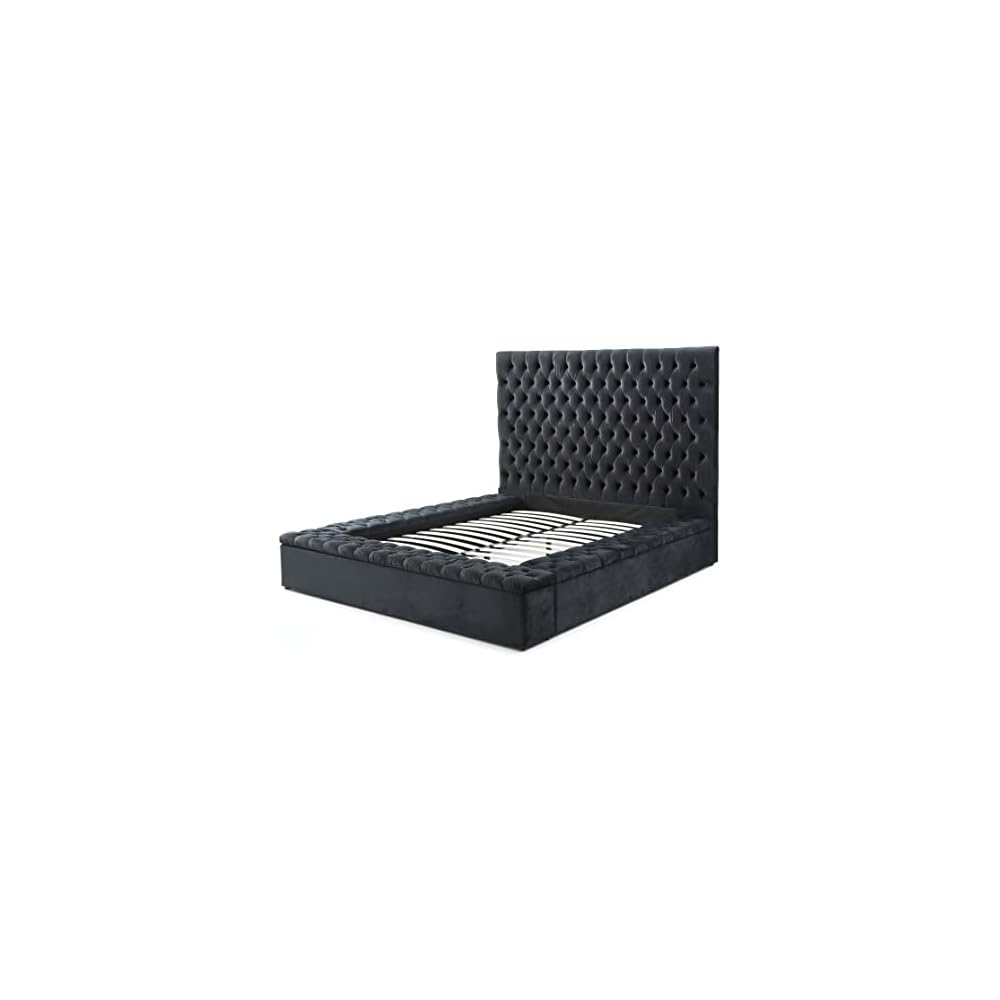 Cosmopolitan Velvet Upholstered Platform Queen Bed in Black