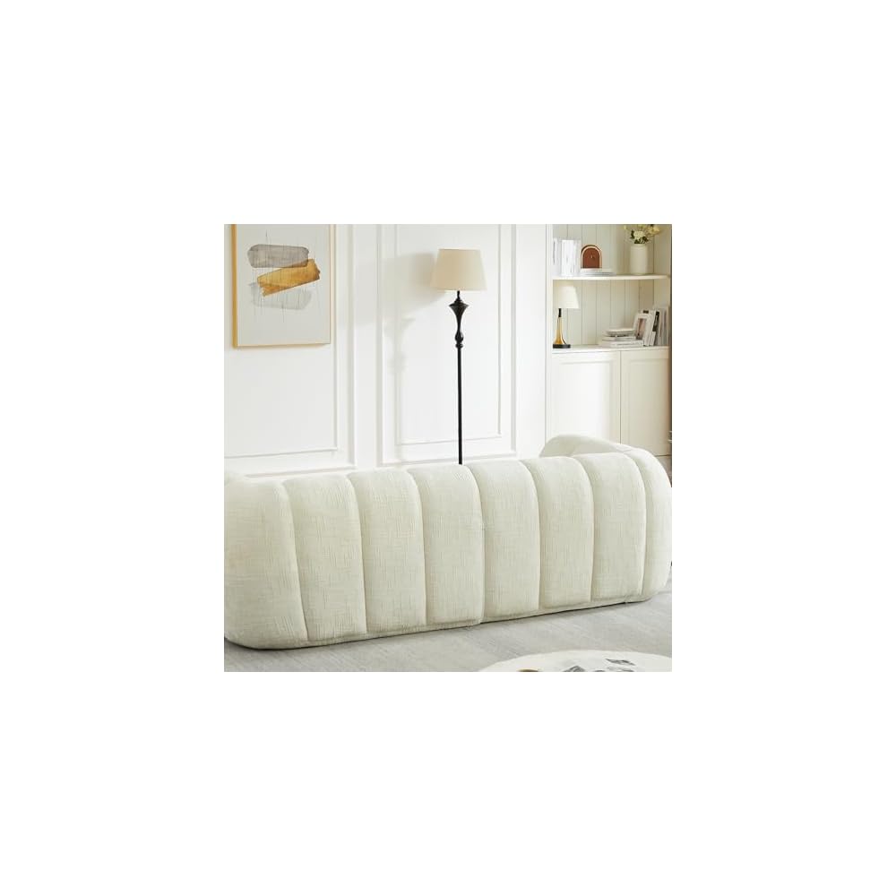 86.5" Boneless Sofa Couch with Extra Deep Seats, Comfy Tufted Fabric 3 Seater Couch for Living Room Modern Compression Foam Love Seat Upholstered Oversized Cloud Sofa,No Assembly (Beige)