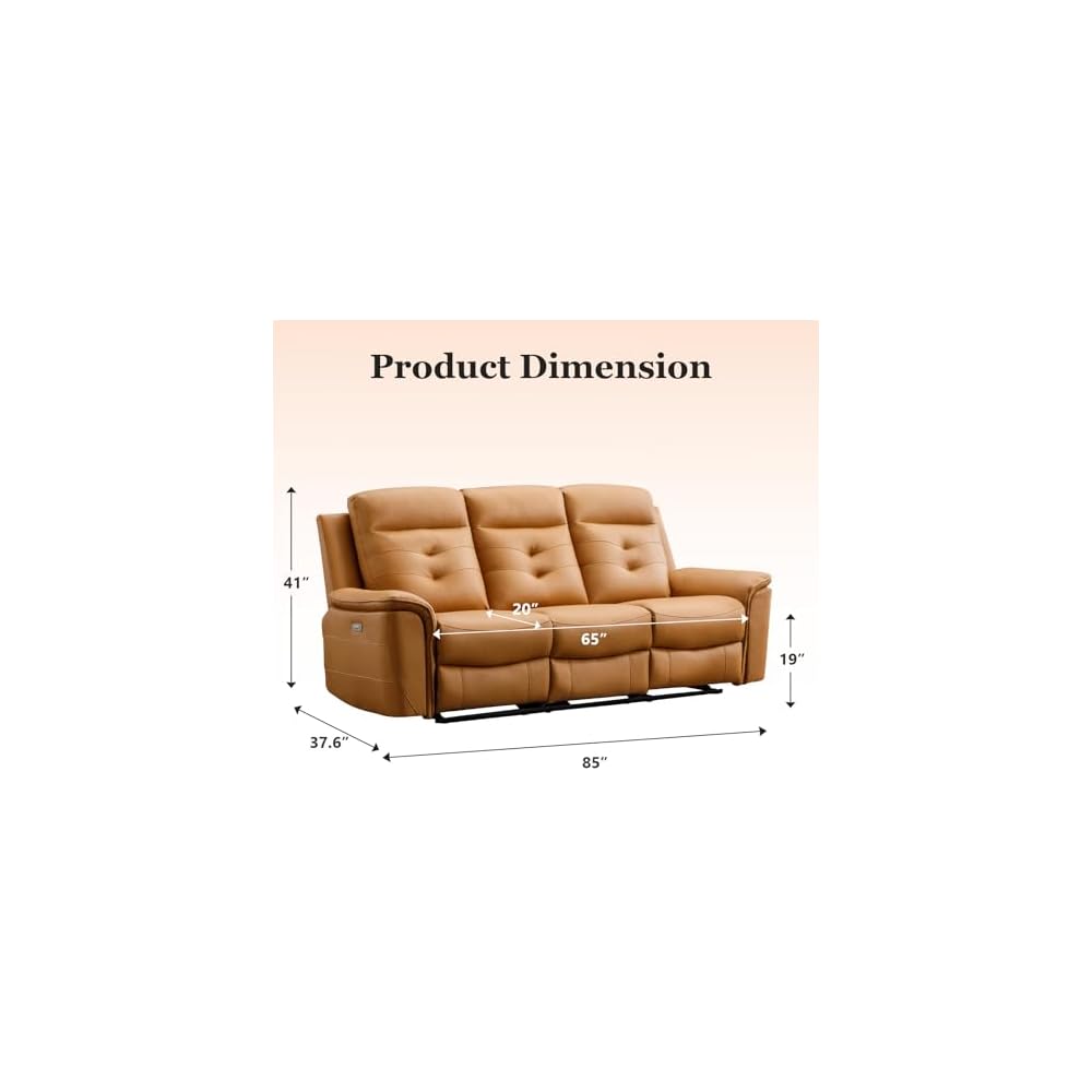Power Recliner Sofa Couch, Breathable Faux Leather Reclining Couches with USB Charging Port, Overstuffed Armrest and Backrest, 3-Seater Electric Recliner Sofa for Living Room, Brown