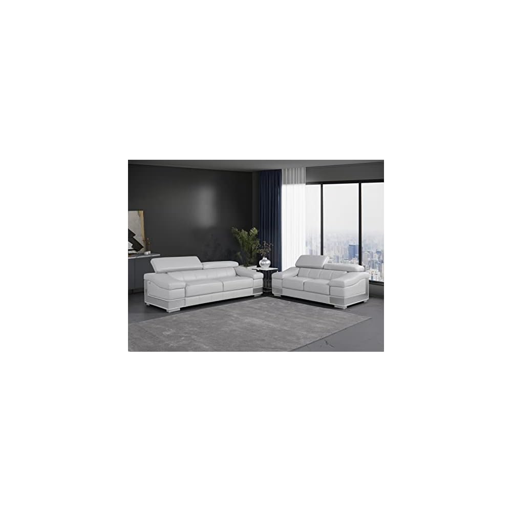 Salerno Modern Contemporary Top Grain Italian Leather Living Room Sofa, Rhino Gray