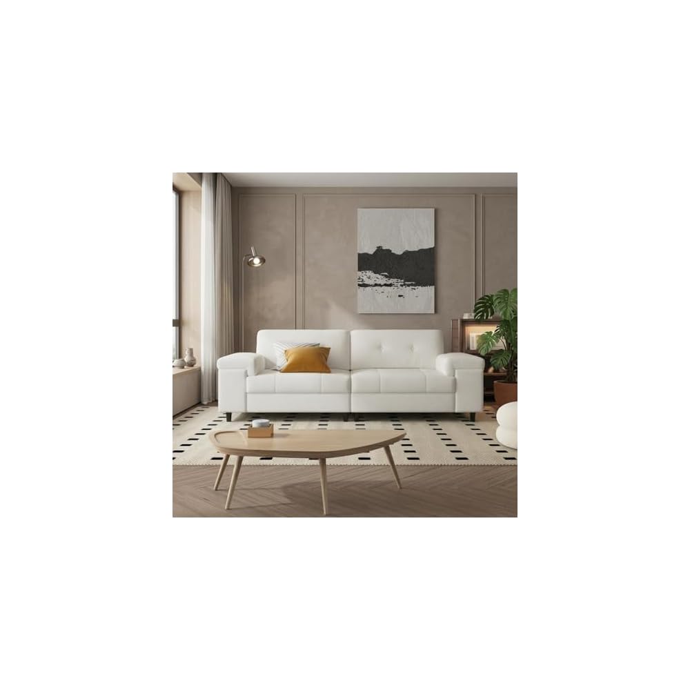 85" Modern Chenille Sofa with Adjustable Armrests, Deep Seat 3-Seater Couch with Button-Tufted Back, Multi-Functional Upholstered Loveseat for Living Room & Bedroom, Easy Assembly (Beige)