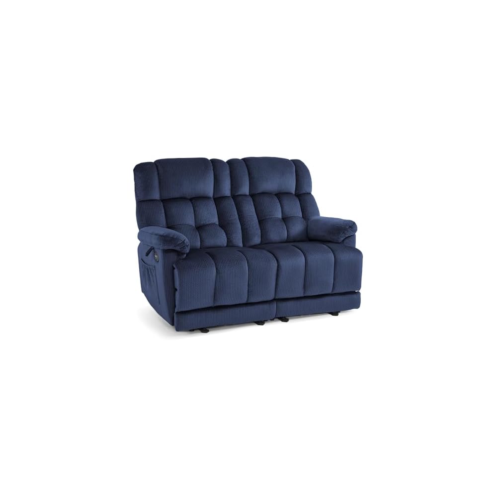 59 in Power Reclining Loveseat with Heat and Massage 6237 (Blue)
