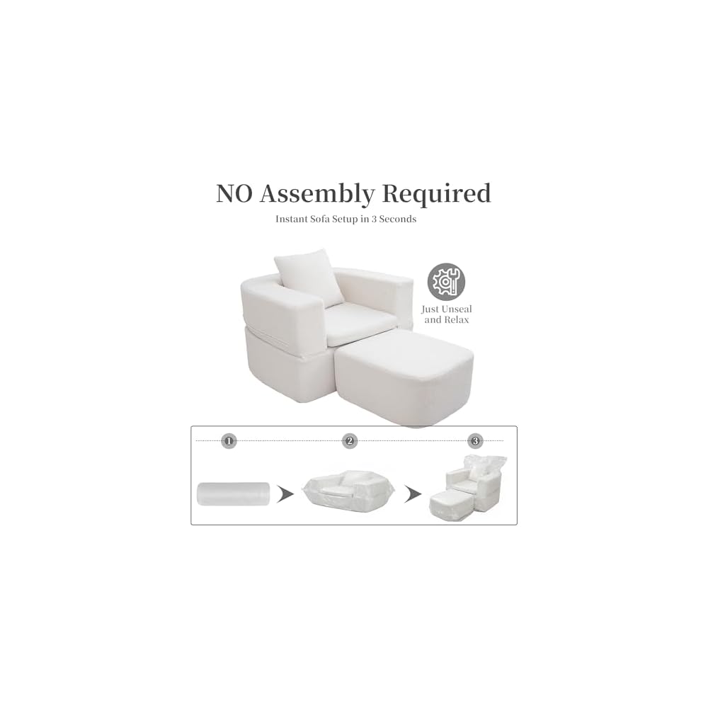 40" Pull Out Couch,2 in 1 Sleeper Sofa Bed,Convertible Sleeper Chair with Pillow Foldable Mattress with Back Support,Teddy Fleece,White