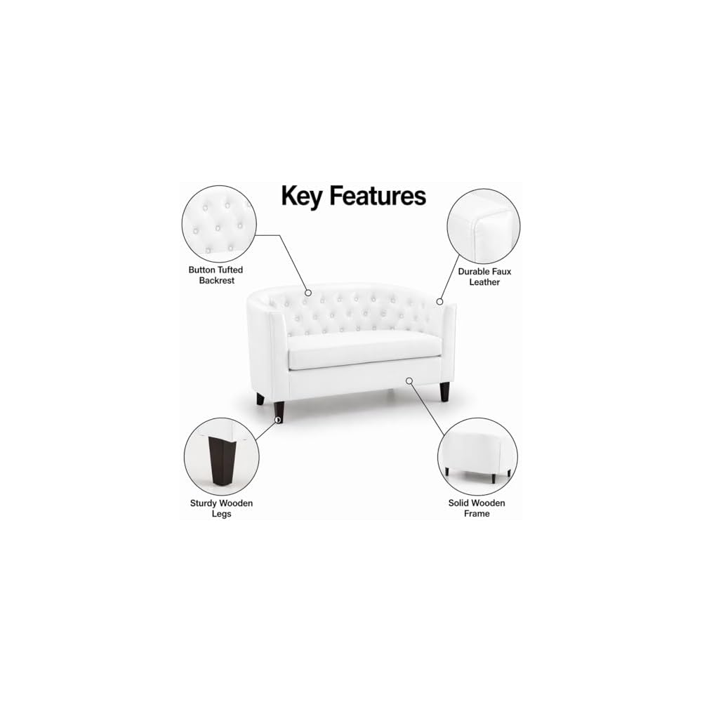 Emma Faux Leather Loveseat Sofa - Tufted Barrel- White