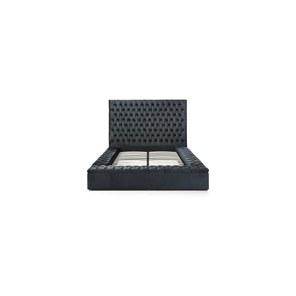 Cosmopolitan Velvet Upholstered Platform Queen Bed in Black