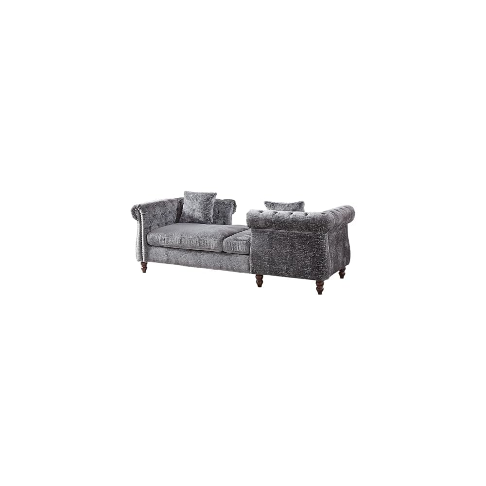 81" Chenille Face-to-face Chaise Lounge, Button Tufted Design Sofa, Modern Comfortable Loveseat Couch with Two Pillows&Nail Head Trim&Rolled Arms for Lounge Living Room Office, Grey
